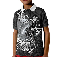 Guam Blue Marlin Fishing Kid Polo Shirt Guahan Fish Hook Tattoo Black Version LT14 Kid Black - Polynesian Pride