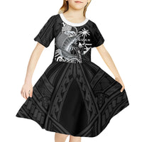 Guam Blue Marlin Fishing Kid Short Sleeve Dress Guahan Fish Hook Tattoo Black Version LT14 - Polynesian Pride