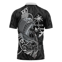 Guam Blue Marlin Fishing Zipper Polo Shirt Guahan Fish Hook Tattoo Black Version LT14 - Polynesian Pride