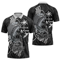 Guam Blue Marlin Fishing Zipper Polo Shirt Guahan Fish Hook Tattoo Black Version LT14 - Polynesian Pride