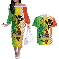 Hawaii Blue Marlin Fishing Couples Matching Off The Shoulder Long Sleeve Dress and Hawaiian Shirt Hawaiian Kanaka Kakau Reggae