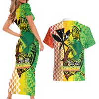 Hawaii Blue Marlin Fishing Couples Matching Short Sleeve Bodycon Dress and Hawaiian Shirt Hawaiian Kanaka Kakau Reggae LT14 - Polynesian Pride
