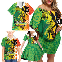Hawaii Blue Marlin Fishing Family Matching Off Shoulder Short Dress and Hawaiian Shirt Hawaiian Kanaka Kakau Reggae