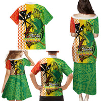 Hawaii Blue Marlin Fishing Family Matching Puletasi and Hawaiian Shirt Hawaiian Kanaka Kakau Reggae
