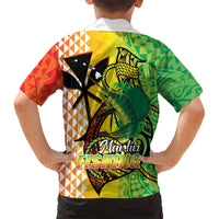 Hawaii Blue Marlin Fishing Family Matching Short Sleeve Bodycon Dress and Hawaiian Shirt Hawaiian Kanaka Kakau Reggae LT14 - Polynesian Pride