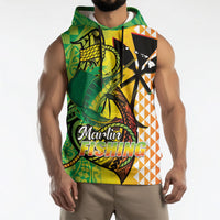 Hawaii Blue Marlin Fishing Sleeveless Hoodie Hawaiian Kanaka Kakau Reggae