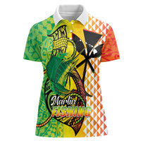 Hawaii Blue Marlin Fishing Women Polo Shirt Hawaiian Kanaka Kakau Reggae LT14 Female Reggae - Polynesian Pride