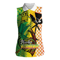 Hawaii Blue Marlin Fishing Women Sleeveless Polo Shirt Hawaiian Kanaka Kakau Reggae