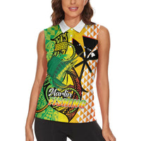 Hawaii Blue Marlin Fishing Women Sleeveless Polo Shirt Hawaiian Kanaka Kakau Reggae