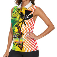 Hawaii Blue Marlin Fishing Women Sleeveless Polo Shirt Hawaiian Kanaka Kakau Reggae