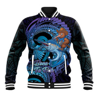 Personalised Blue Marlin Fishing New Zealand Baseball Jacket NZ Kiwi Cowboy Born To Fish LT14 Unisex Purple - Polynesian Pride
