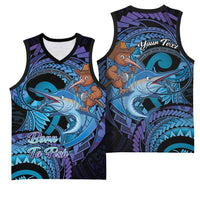 Personalised Blue Marlin Fishing New Zealand Basketball Jersey NZ Kiwi Cowboy Born To Fish