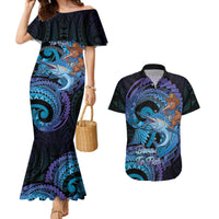 Personalised Blue Marlin Fishing New Zealand Couples Matching Mermaid Dress and Hawaiian Shirt NZ Kiwi Cowboy Born To Fish LT14 Purple - Polynesian Pride