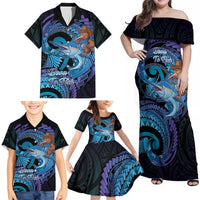 Personalised Blue Marlin Fishing New Zealand Family Matching Off Shoulder Maxi Dress and Hawaiian Shirt NZ Kiwi Cowboy Born To Fish LT14 - Polynesian Pride