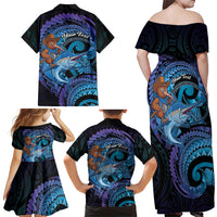 Personalised Blue Marlin Fishing New Zealand Family Matching Off Shoulder Maxi Dress and Hawaiian Shirt NZ Kiwi Cowboy Born To Fish LT14 - Polynesian Pride