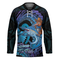 Personalised Blue Marlin Fishing New Zealand Hockey Jersey NZ Kiwi Cowboy Born To Fish
