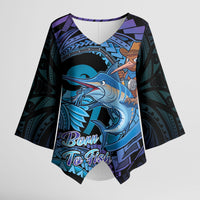 Personalised Blue Marlin Fishing New Zealand Kimono Sleeve Blouse NZ Kiwi Cowboy Born To Fish