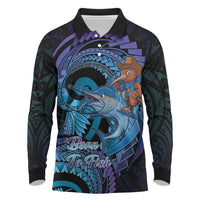 Personalised Blue Marlin Fishing New Zealand Long Sleeve Polo Shirt NZ Kiwi Cowboy Born To Fish