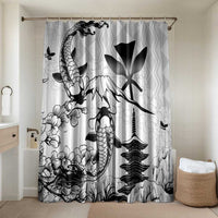 Japan And Hawaii Bathroom Set Sakura Koi Fish Hawaiian Lei Kanaka LT14 Shower Curtain Only White - Polynesian Pride