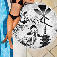 Japan And Hawaii Beach Blanket Sakura Koi Fish Hawaiian Lei Kanaka - Polynesian Pride