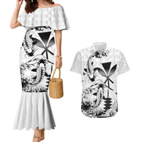 Japan And Hawaii Couples Matching Mermaid Dress and Hawaiian Shirt Sakura Koi Fish Hawaiian Lei Kanaka - Polynesian Pride