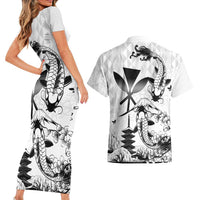 Japan And Hawaii Couples Matching Short Sleeve Bodycon Dress and Hawaiian Shirt Sakura Koi Fish Hawaiian Lei Kanaka - Polynesian Pride