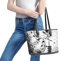 Japan And Hawaii Leather Tote Bag Sakura Koi Fish Hawaiian Lei Kanaka - Polynesian Pride