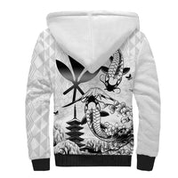 Japan And Hawaii Sherpa Hoodie Sakura Koi Fish Hawaiian Lei Kanaka - Polynesian Pride