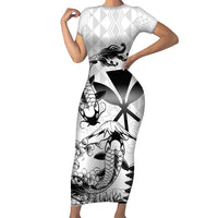 Japan And Hawaii Short Sleeve Bodycon Dress Sakura Koi Fish Hawaiian Lei Kanaka - Polynesian Pride