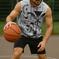 Japan And Hawaii Sleeveless Hoodie Sakura Koi Fish Hawaiian Lei Kanaka - Polynesian Pride