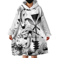 Japan And Hawaii Wearable Blanket Hoodie Sakura Koi Fish Hawaiian Lei Kanaka - Polynesian Pride