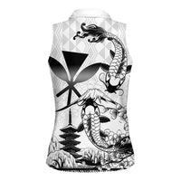 Japan And Hawaii Women Sleeveless Polo Shirt Sakura Koi Fish Hawaiian Lei Kanaka - Polynesian Pride