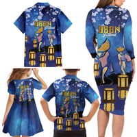 Japan Obon Festival Family Matching Long Sleeve Bodycon Dress and Hawaiian Shirt Sakura Lanterns With Bon Dance - Polynesian Pride