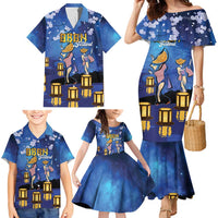 Japan Obon Festival Family Matching Mermaid Dress and Hawaiian Shirt Sakura Lanterns With Bon Dance - Polynesian Pride