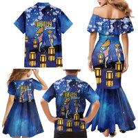 Japan Obon Festival Family Matching Mermaid Dress and Hawaiian Shirt Sakura Lanterns With Bon Dance - Polynesian Pride