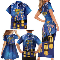 Japan Obon Festival Family Matching Short Sleeve Bodycon Dress and Hawaiian Shirt Sakura Lanterns With Bon Dance - Polynesian Pride