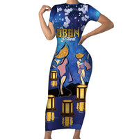 Japan Obon Festival Family Matching Short Sleeve Bodycon Dress and Hawaiian Shirt Sakura Lanterns With Bon Dance - Polynesian Pride