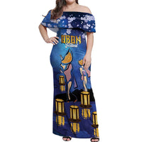 Japan Obon Festival Off Shoulder Maxi Dress Sakura Lanterns With Bon Dance LT14 Women Blue - Polynesian Pride