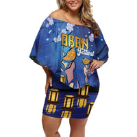 Japan Obon Festival Off Shoulder Short Dress Sakura Lanterns With Bon Dance - Polynesian Pride