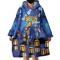 Japan Obon Festival Wearable Blanket Hoodie Sakura Lanterns With Bon Dance - Polynesian Pride