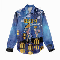 Japan Obon Festival Women Casual Shirt Sakura Lanterns With Bon Dance - Polynesian Pride