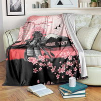 Personalised Japan Samurai Warrior Blanket Japanese Cherry Blossom Polynesian Pattern - Polynesian Pride