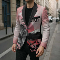 Personalised Japan Samurai Warrior Blazer Japanese Cherry Blossom Polynesian Pattern - Polynesian Pride