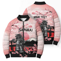 Personalised Japan Samurai Warrior Bomber Puffer Jacket Japanese Cherry Blossom Polynesian Pattern - Polynesian Pride