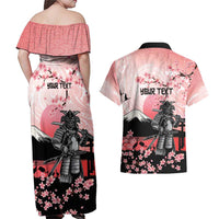 Personalised Japan Samurai Warrior Couples Matching Off Shoulder Maxi Dress and Hawaiian Shirt Japanese Cherry Blossom Polynesian Pattern LT14 - Polynesian Pride