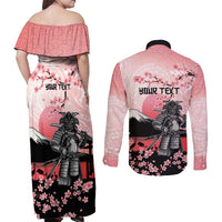 Personalised Japan Samurai Warrior Couples Matching Off Shoulder Maxi Dress and Long Sleeve Button Shirt Japanese Cherry Blossom Polynesian Pattern LT14 - Polynesian Pride