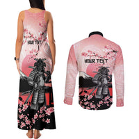 Personalised Japan Samurai Warrior Couples Matching Tank Maxi Dress and Long Sleeve Button Shirt Japanese Cherry Blossom Polynesian Pattern - Polynesian Pride