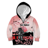 Personalised Japan Samurai Warrior Kid Hoodie Japanese Cherry Blossom Polynesian Pattern LT14 Zip Hoodie Pink - Polynesian Pride
