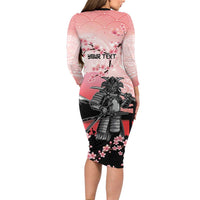 Personalised Japan Samurai Warrior Long Sleeve Bodycon Dress Japanese Cherry Blossom Polynesian Pattern - Polynesian Pride
