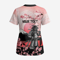 Personalised Japan Samurai Warrior Scrub Top Japanese Cherry Blossom Polynesian Pattern - Polynesian Pride